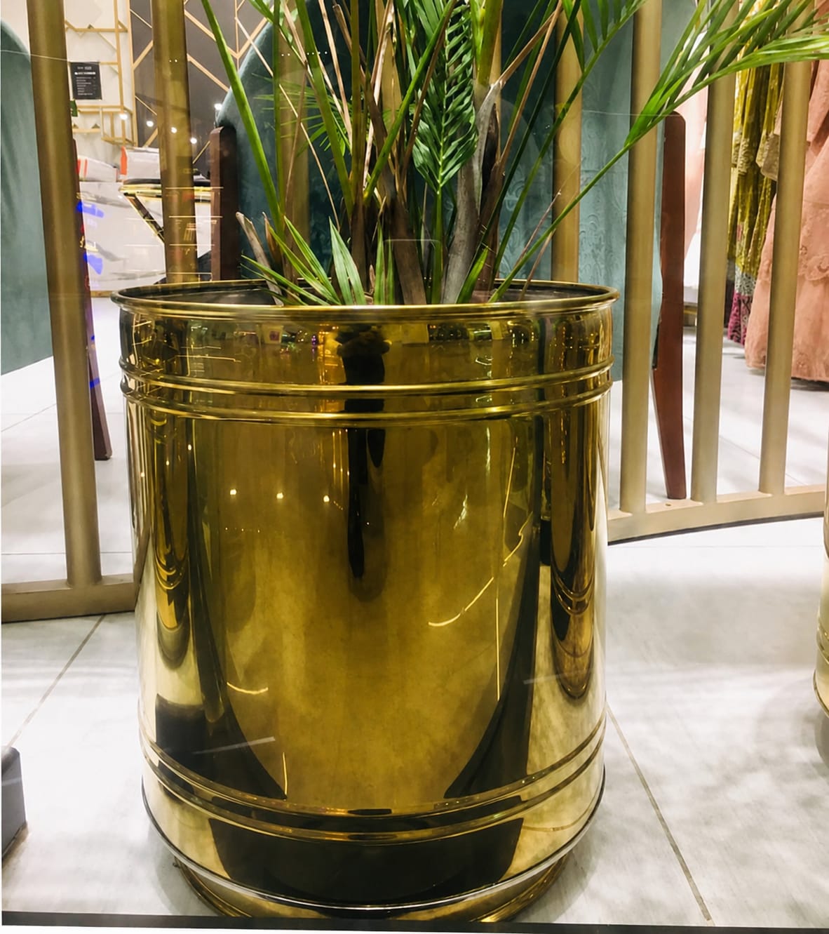 Golden Plant Pots with Grooves, Planter Stainless Steel Non-magnet, Flower Pot